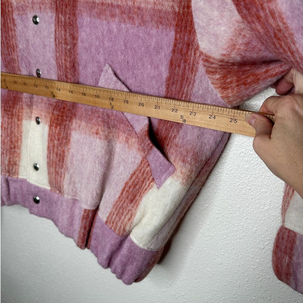 IRO Lahiana Biker Jacket Pink Tartan Plaid Long Sleeve Wool Bomber 40 / M - Picture 13 of 14